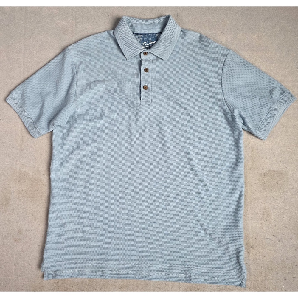 Sunday Joe Polo Shirt Mens Malibu MEDIUM Cotton Knit Short Sleeve Texture Blue
